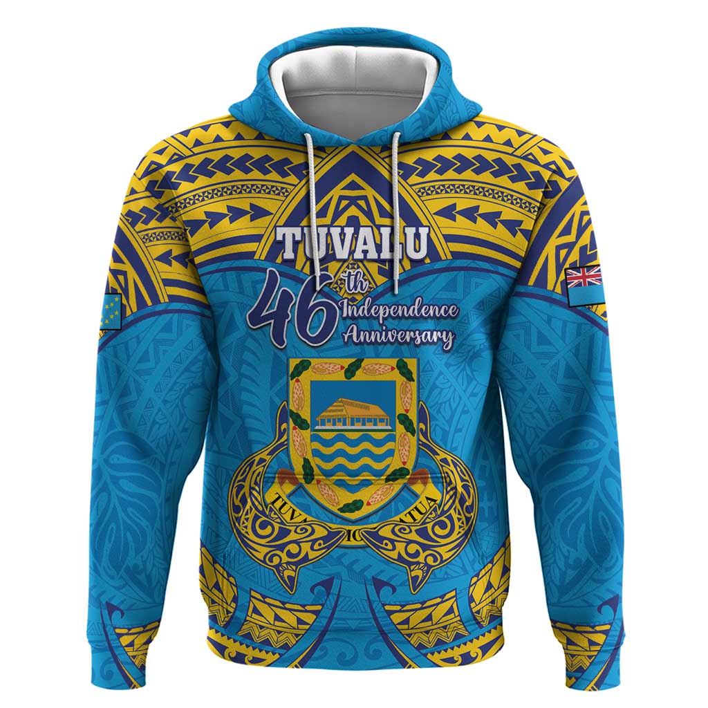 Personalised Tuvalu Independence Day Zip Hoodie Coat Of Arms With Polynesian Dolphin Tattoo