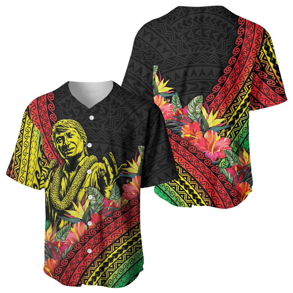 Retro Hawaiian Singer Baseball Jersey Polynesian Style Tropical Flowers