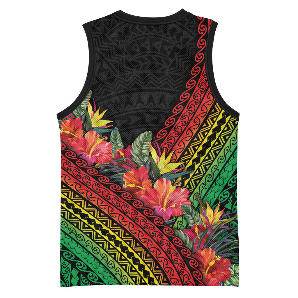 Retro Hawaiian Singer Basketball Jersey Polynesian Style Tropical Flowers