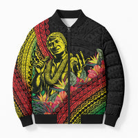 Retro Hawaiian Singer Bomber Puffer Jacket Polynesian Style Tropical Flowers