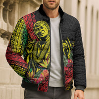 Retro Hawaiian Singer Bomber Puffer Jacket Polynesian Style Tropical Flowers