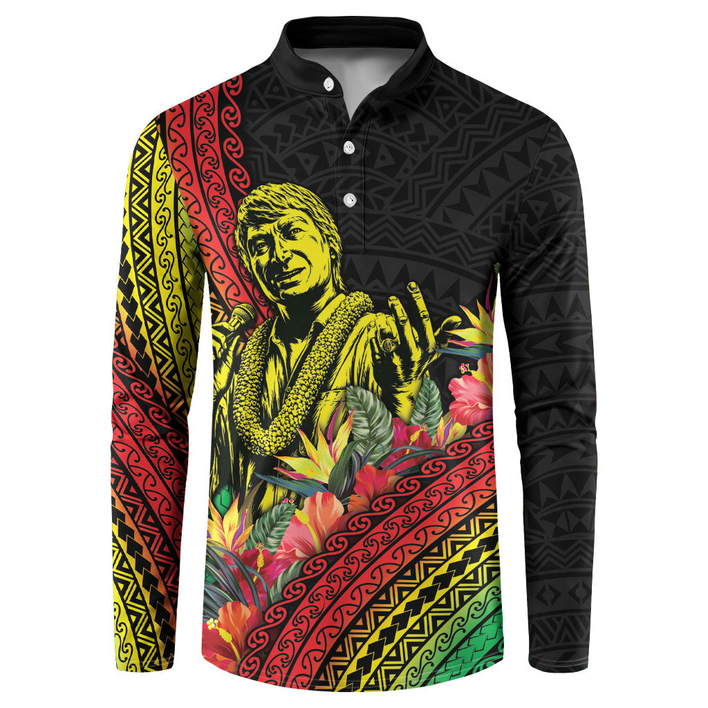 Retro Hawaiian Singer Button Sweatshirt Polynesian Style Tropical Flowers