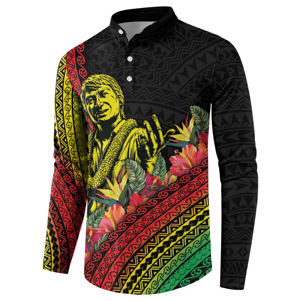 Retro Hawaiian Singer Button Sweatshirt Polynesian Style Tropical Flowers
