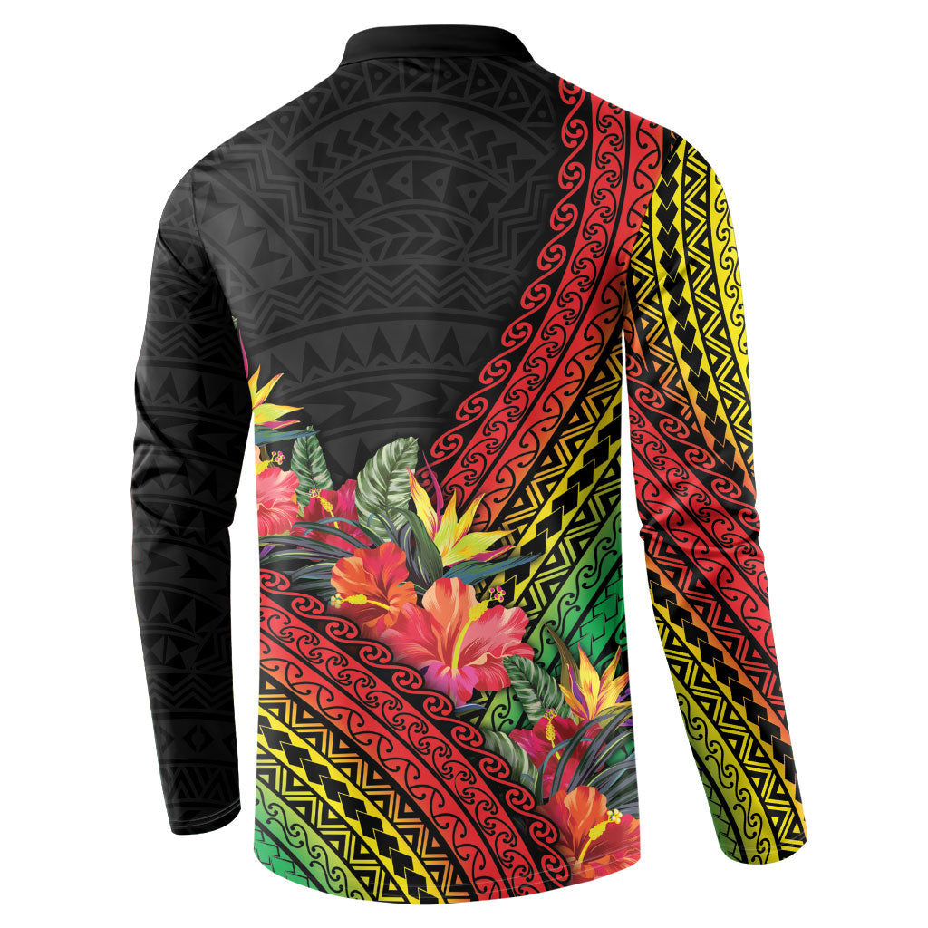 Retro Hawaiian Singer Button Sweatshirt Polynesian Style Tropical Flowers
