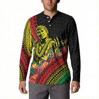 Retro Hawaiian Singer Button Sweatshirt Polynesian Style Tropical Flowers