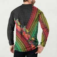 Retro Hawaiian Singer Button Sweatshirt Polynesian Style Tropical Flowers