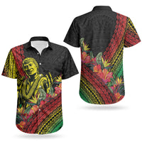 Retro Hawaiian Singer Couples Matching Short Sleeve Bodycon Dress and Hawaiian Shirt Polynesian Style Tropical Flowers