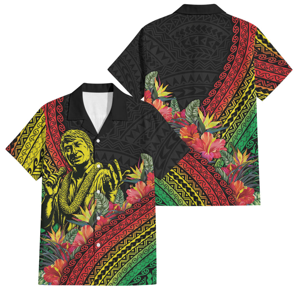 Retro Hawaiian Singer Family Matching Long Sleeve Bodycon Dress and Hawaiian Shirt Polynesian Style Tropical Flowers