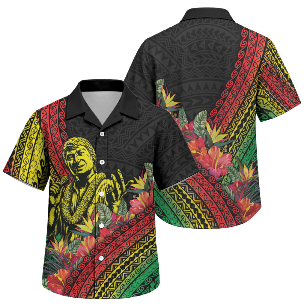 Retro Hawaiian Singer Family Matching Off Shoulder Maxi Dress and Hawaiian Shirt Polynesian Style Tropical Flowers