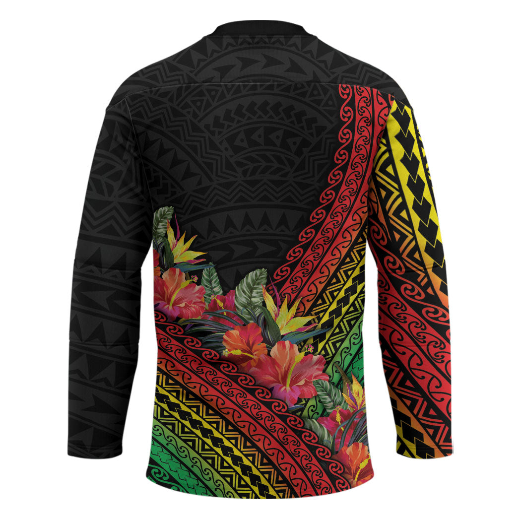 Retro Hawaiian Singer Hockey Jersey Polynesian Style Tropical Flowers