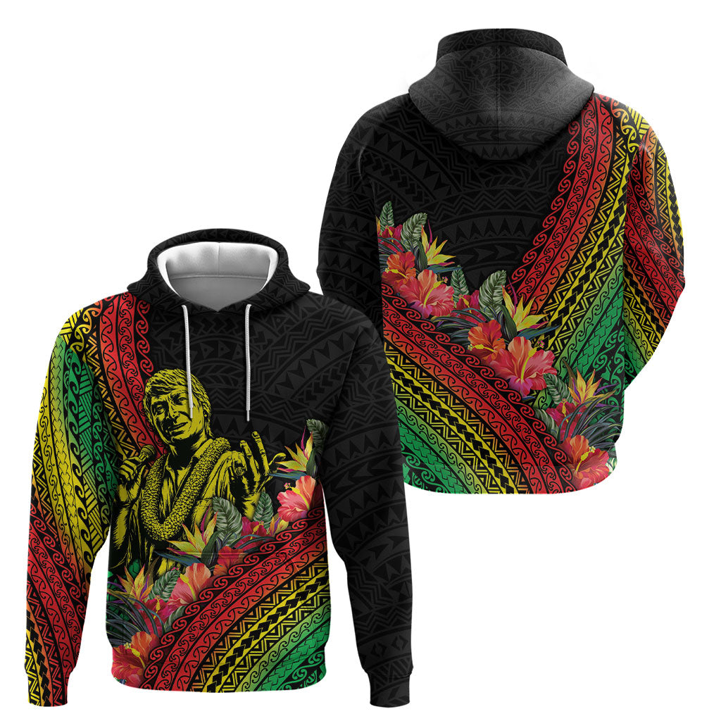 Retro Hawaiian Singer Hoodie Polynesian Style Tropical Flowers