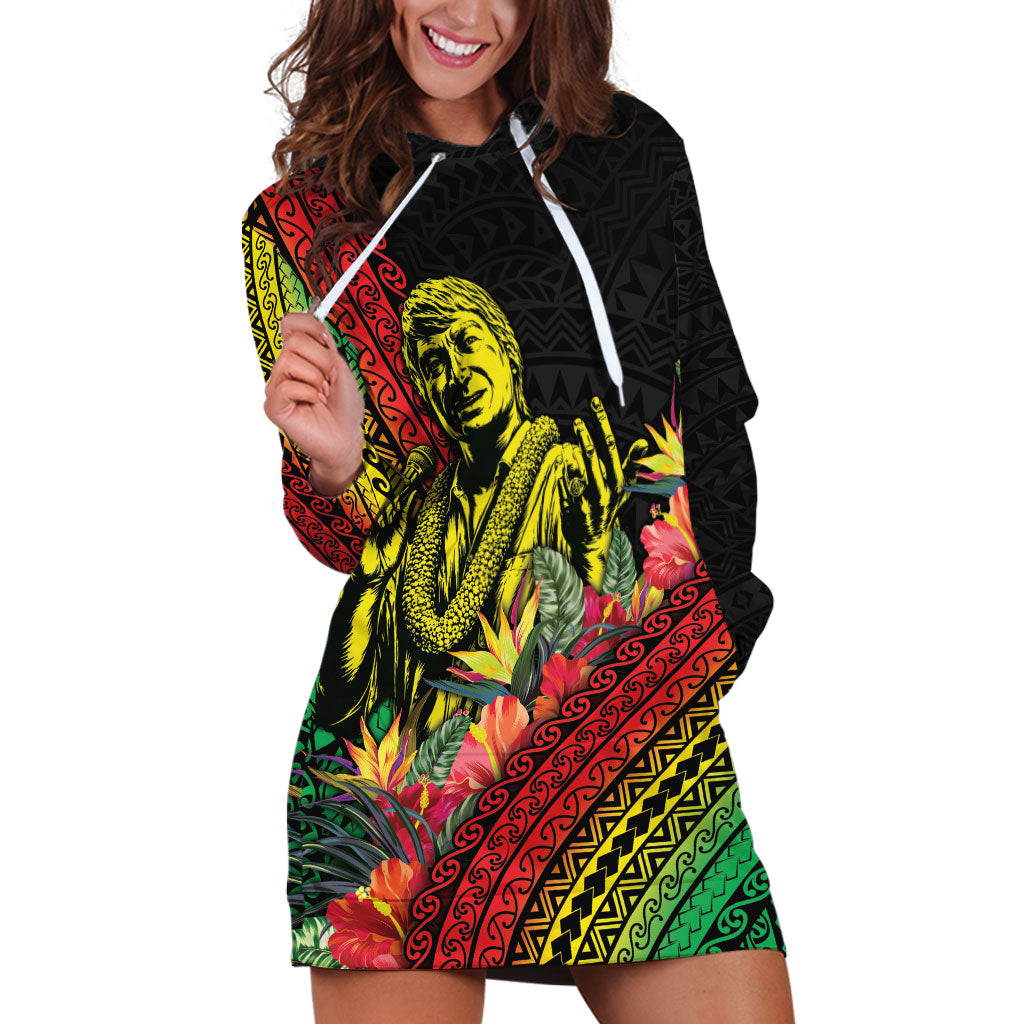 Retro Hawaiian Singer Hoodie Dress Polynesian Style Tropical Flowers