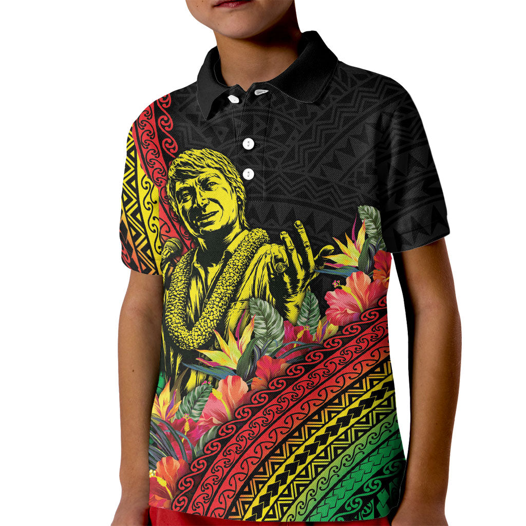 Retro Hawaiian Singer Kid Polo Shirt Polynesian Style Tropical Flowers