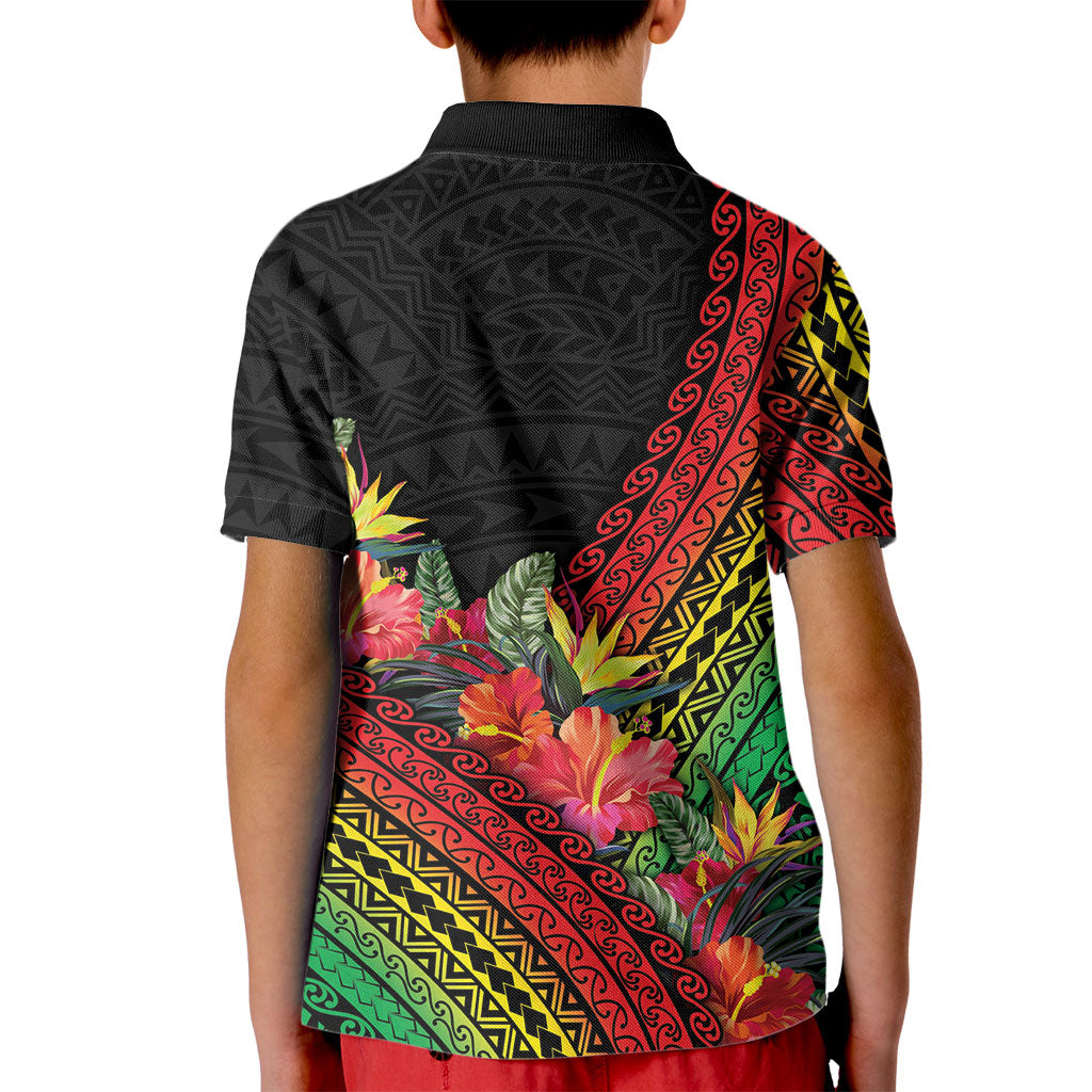Retro Hawaiian Singer Kid Polo Shirt Polynesian Style Tropical Flowers