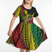 Retro Hawaiian Singer Kid Short Sleeve Dress Polynesian Style Tropical Flowers