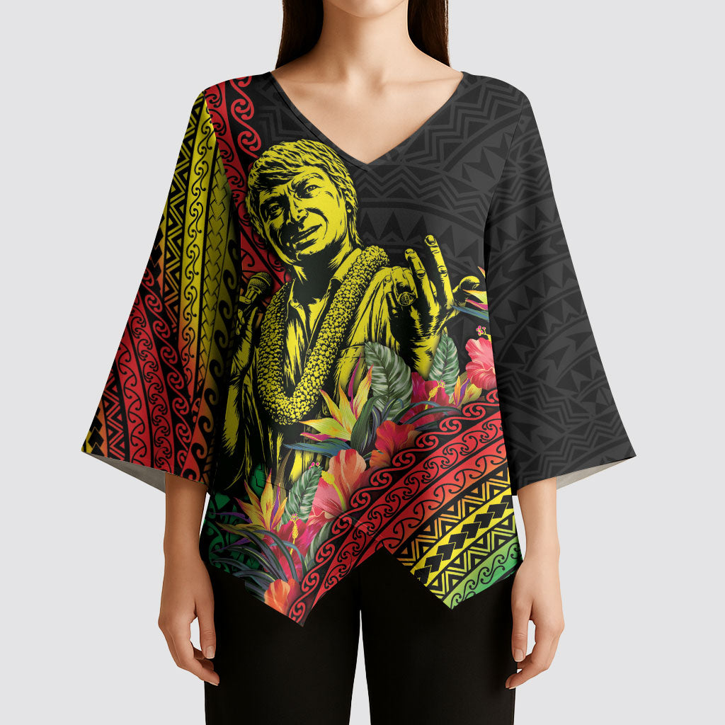 Retro Hawaiian Singer Kimono Sleeve Blouse Polynesian Style Tropical Flowers