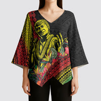 Retro Hawaiian Singer Kimono Sleeve Blouse Polynesian Style Tropical Flowers