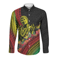 Retro Hawaiian Singer Long Sleeve Button Shirt Polynesian Style Tropical Flowers