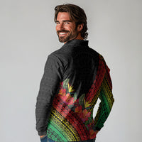 Retro Hawaiian Singer Long Sleeve Polo Shirt Polynesian Style Tropical Flowers