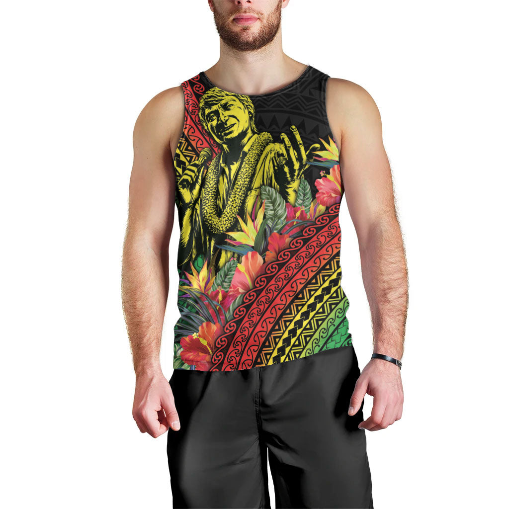 Retro Hawaiian Singer Men Tank Top Polynesian Style Tropical Flowers