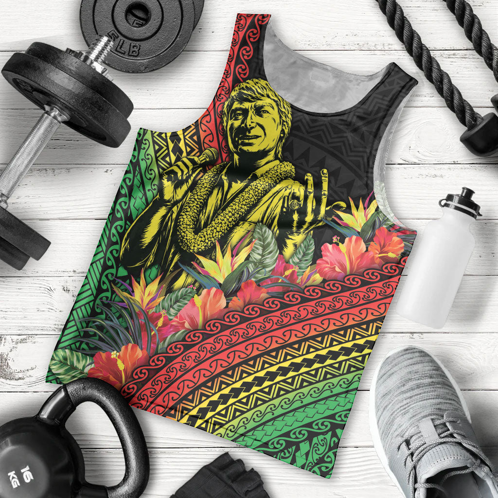 Retro Hawaiian Singer Men Tank Top Polynesian Style Tropical Flowers