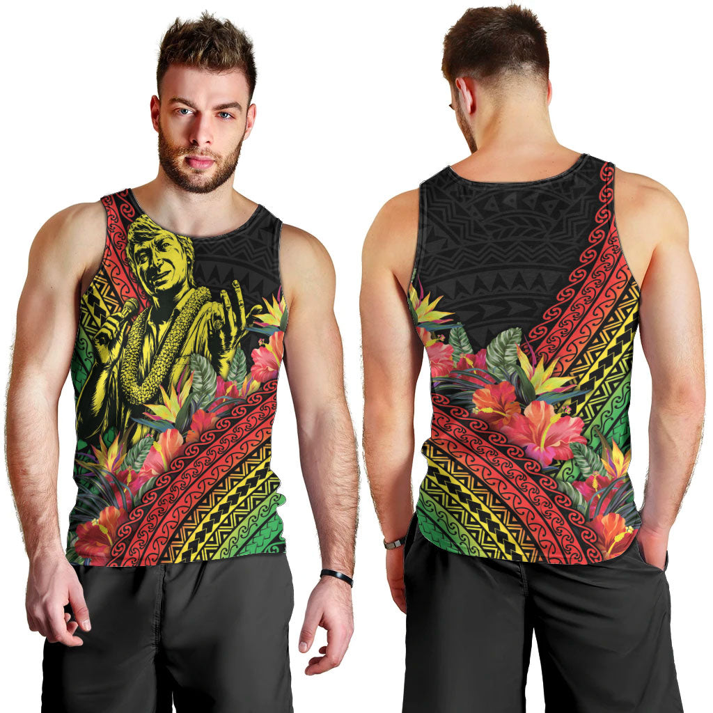 Retro Hawaiian Singer Men Tank Top Polynesian Style Tropical Flowers