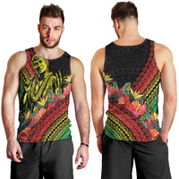 Retro Hawaiian Singer Men Tank Top Polynesian Style Tropical Flowers