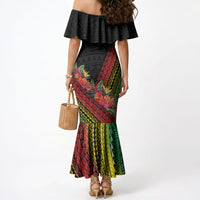 Retro Hawaiian Singer Mermaid Dress Polynesian Style Tropical Flowers