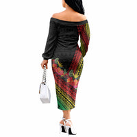 Retro Hawaiian Singer Off The Shoulder Long Sleeve Dress Polynesian Style Tropical Flowers