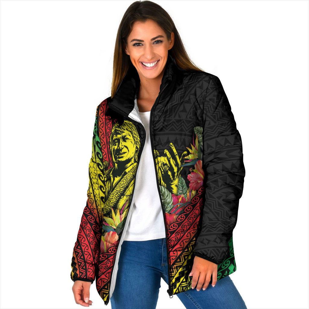Retro Hawaiian Singer Padded Jacket Polynesian Style Tropical Flowers