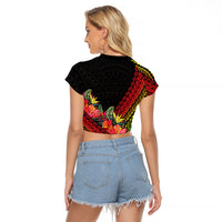 Retro Hawaiian Singer Raglan Cropped T Shirt Polynesian Style Tropical Flowers