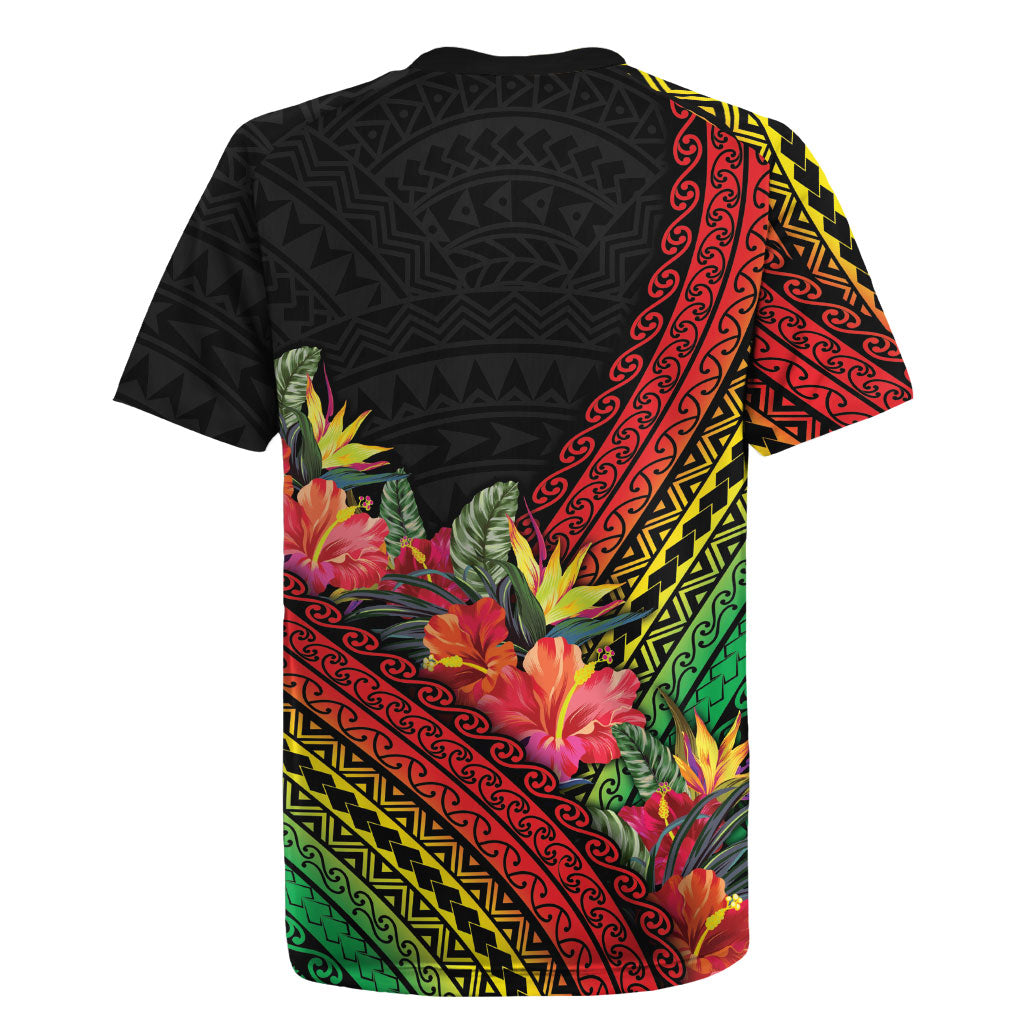 Retro Hawaiian Singer Rugby Jersey Polynesian Style Tropical Flowers