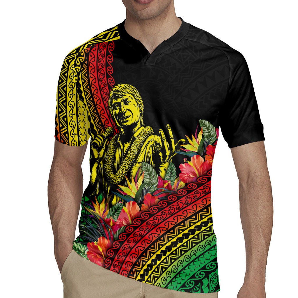 Retro Hawaiian Singer Rugby Jersey Polynesian Style Tropical Flowers