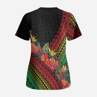 Retro Hawaiian Singer Scrub Top Polynesian Style Tropical Flowers