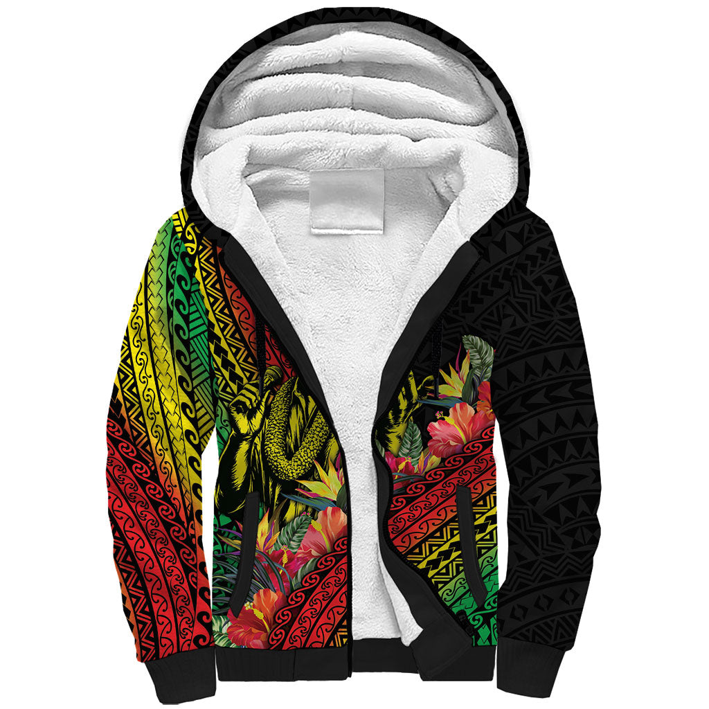 Retro Hawaiian Singer Sherpa Hoodie Polynesian Style Tropical Flowers