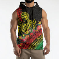 Retro Hawaiian Singer Sleeveless Hoodie Polynesian Style Tropical Flowers