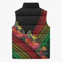 Retro Hawaiian Singer Sleeveless Puffer Jacket Polynesian Style Tropical Flowers