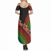 Retro Hawaiian Singer Summer Maxi Dress Polynesian Style Tropical Flowers