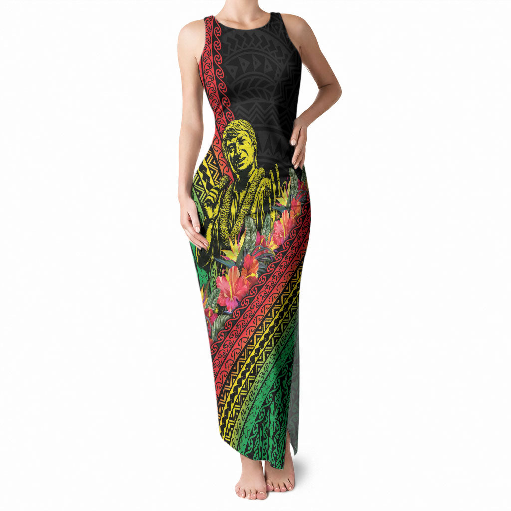 Retro Hawaiian Singer Tank Maxi Dress Polynesian Style Tropical Flowers