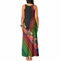 Retro Hawaiian Singer Tank Maxi Dress Polynesian Style Tropical Flowers