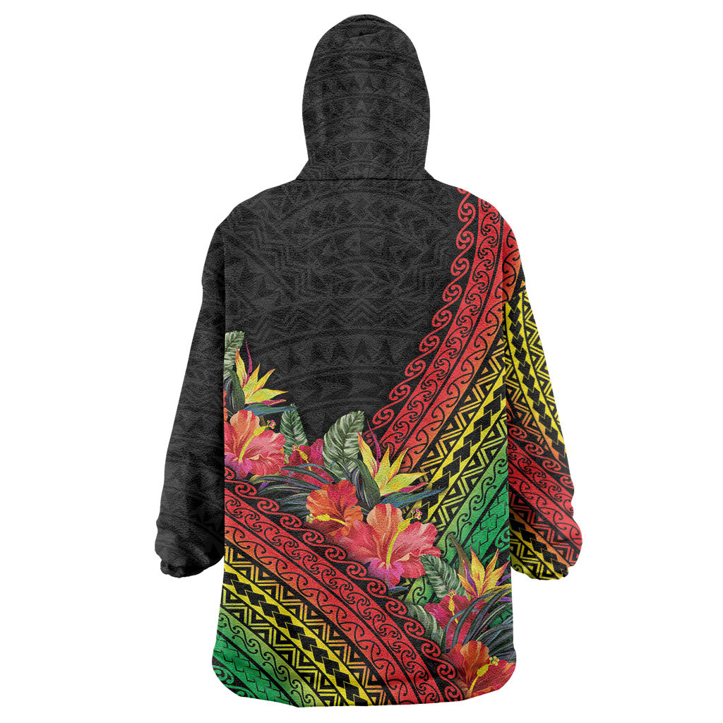 Retro Hawaiian Singer Wearable Blanket Hoodie Polynesian Style Tropical Flowers