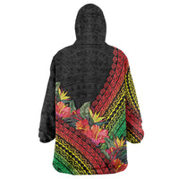 Retro Hawaiian Singer Wearable Blanket Hoodie Polynesian Style Tropical Flowers