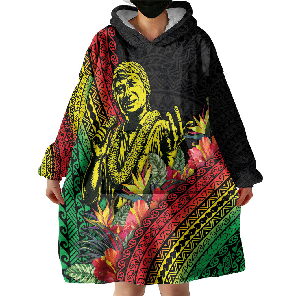 Retro Hawaiian Singer Wearable Blanket Hoodie Polynesian Style Tropical Flowers