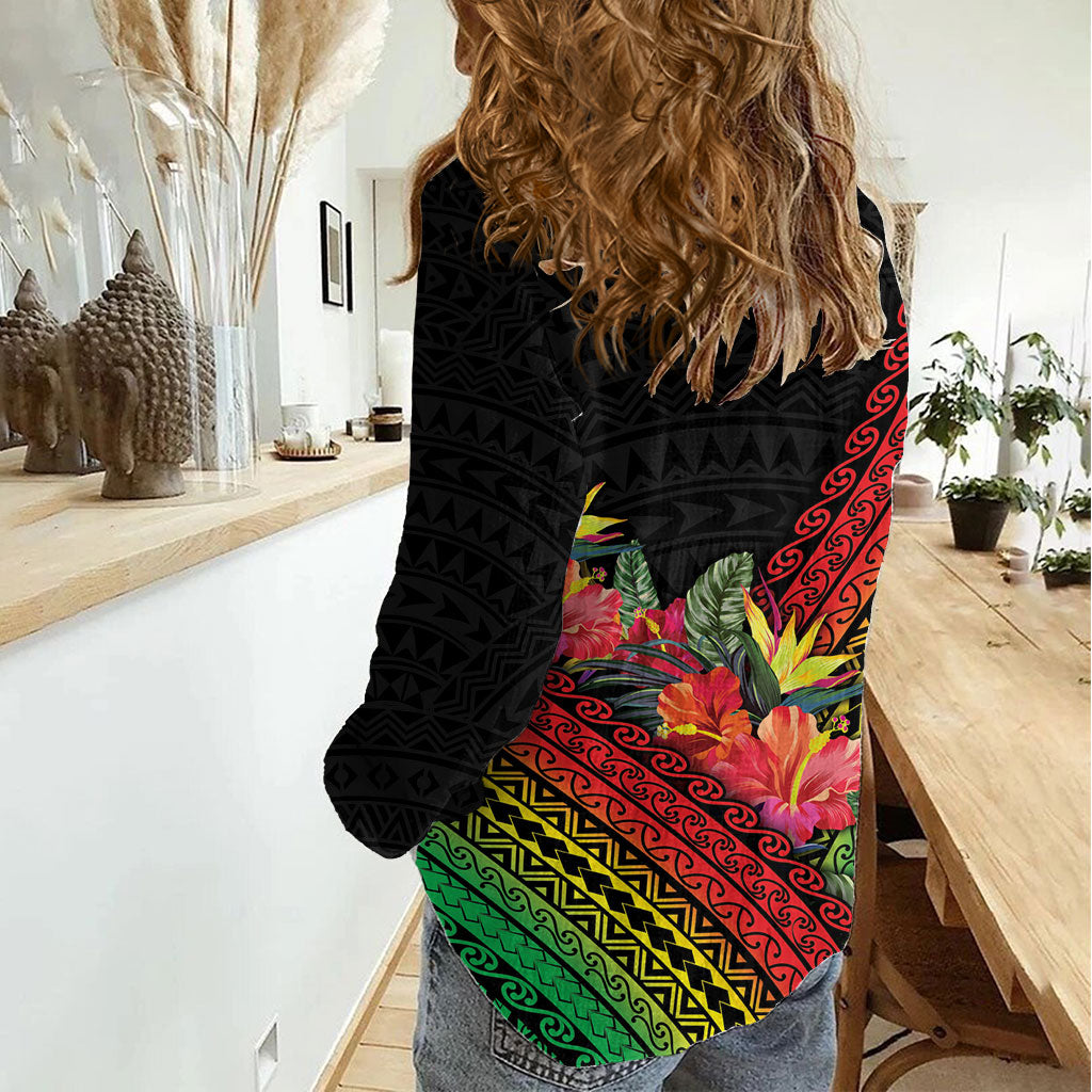 Retro Hawaiian Singer Women Casual Shirt Polynesian Style Tropical Flowers