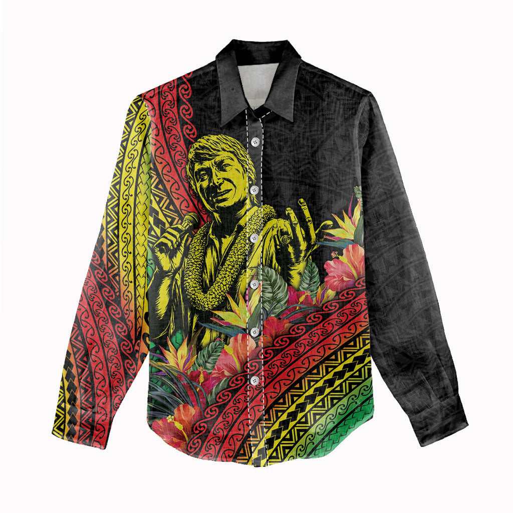Retro Hawaiian Singer Women Casual Shirt Polynesian Style Tropical Flowers
