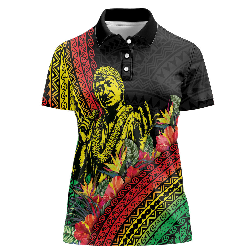 Retro Hawaiian Singer Women Polo Shirt Polynesian Style Tropical Flowers