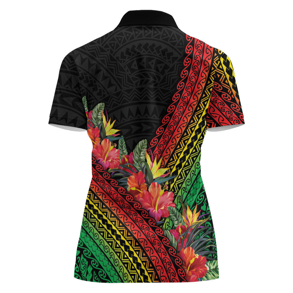 Retro Hawaiian Singer Women Polo Shirt Polynesian Style Tropical Flowers