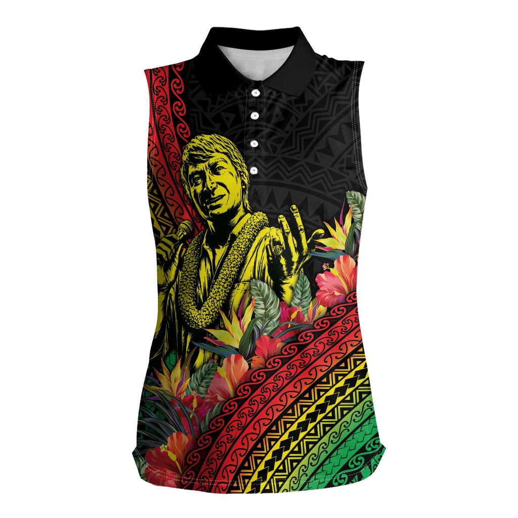 Retro Hawaiian Singer Women Sleeveless Polo Shirt Polynesian Style Tropical Flowers