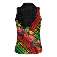 Retro Hawaiian Singer Women Sleeveless Polo Shirt Polynesian Style Tropical Flowers