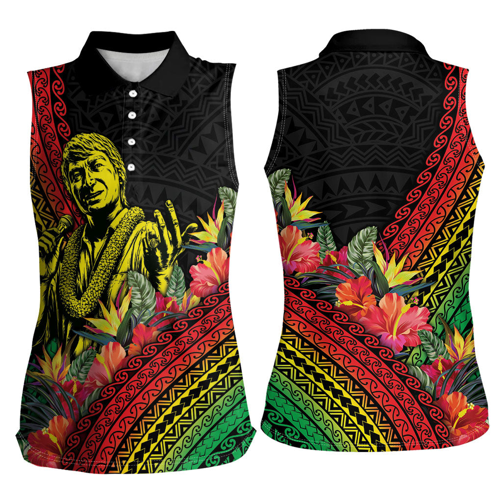 Retro Hawaiian Singer Women Sleeveless Polo Shirt Polynesian Style Tropical Flowers